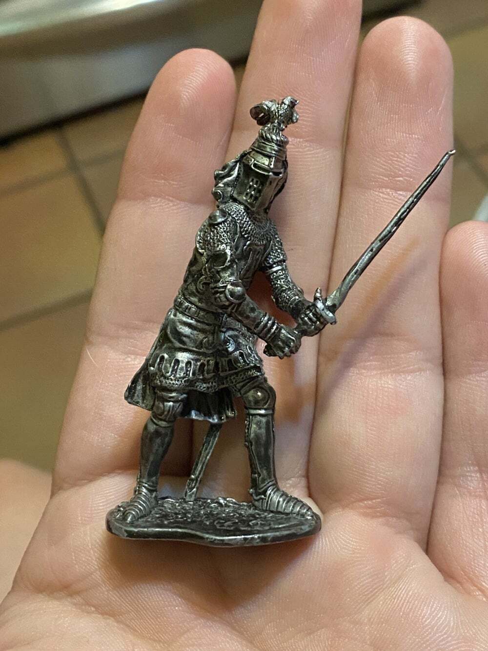 Cast Iron Miniature sculpture Figure Toy Medieval Knight With Bird 14th Century